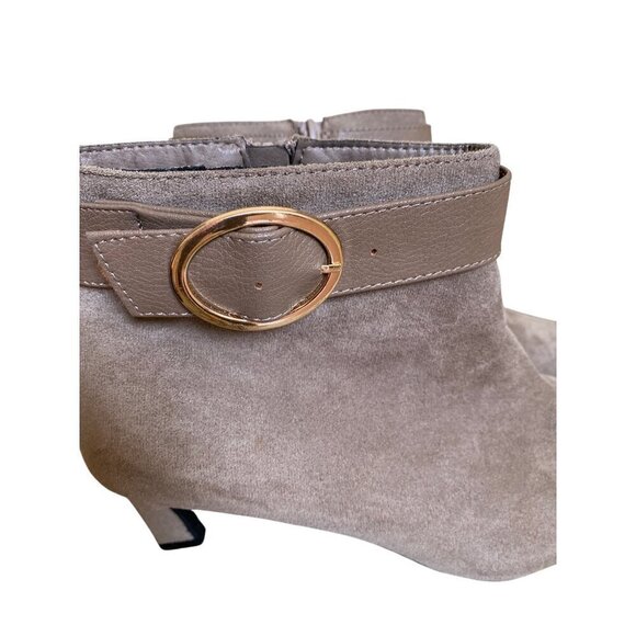 Taupe Faux Suede Ankle Boots With Gold Buckle - Picture 3 of 7